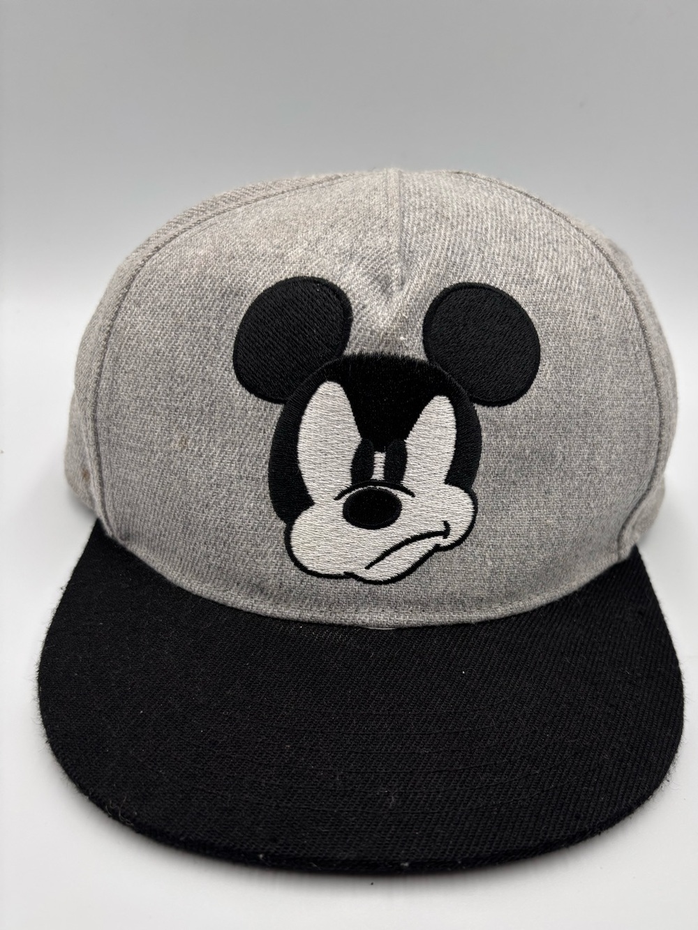 Disney Mickey Mouse Gray Youth Flat Bill Embroidered Baseball Cap Angry Face